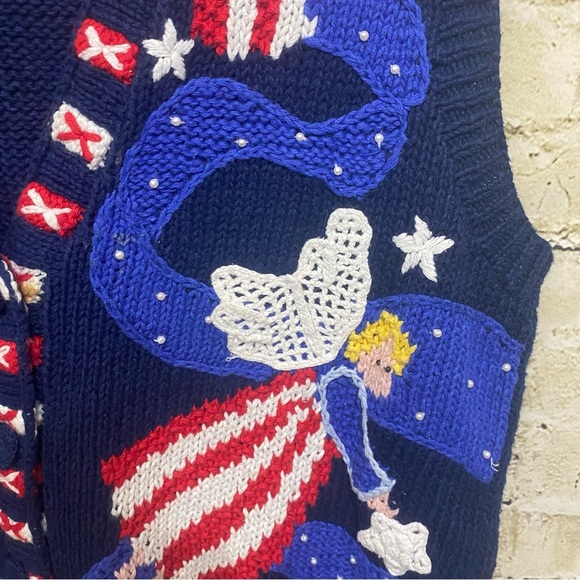 Vintage Belle Pointe Blue Red American Angels V Neck Cardigan - Picture 3 of 5